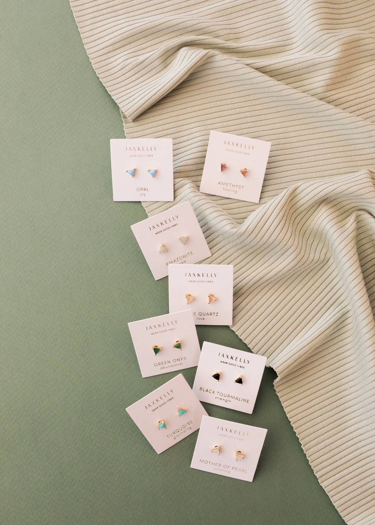 Mini Energy Gem - Green Onyx - Gold Earrings