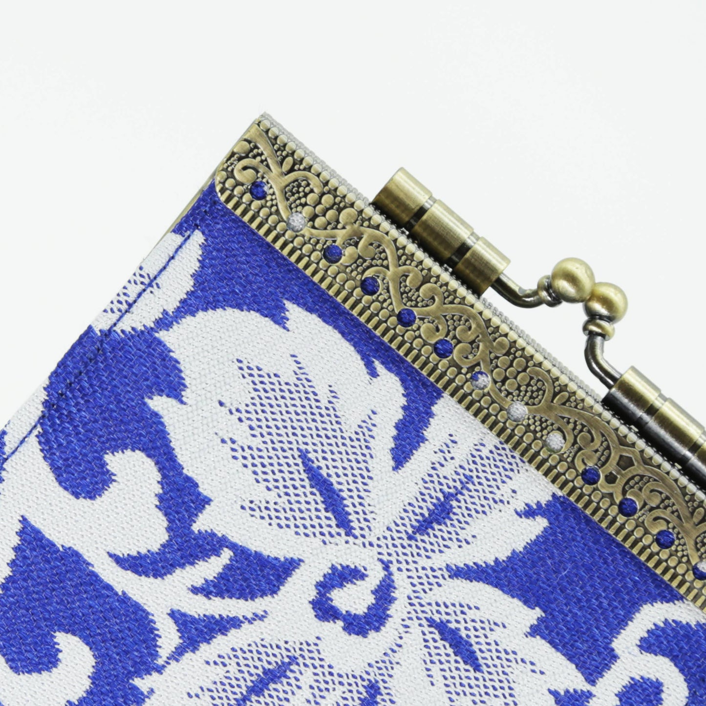 White and Blue Floral Brocade Card Holder with RFID