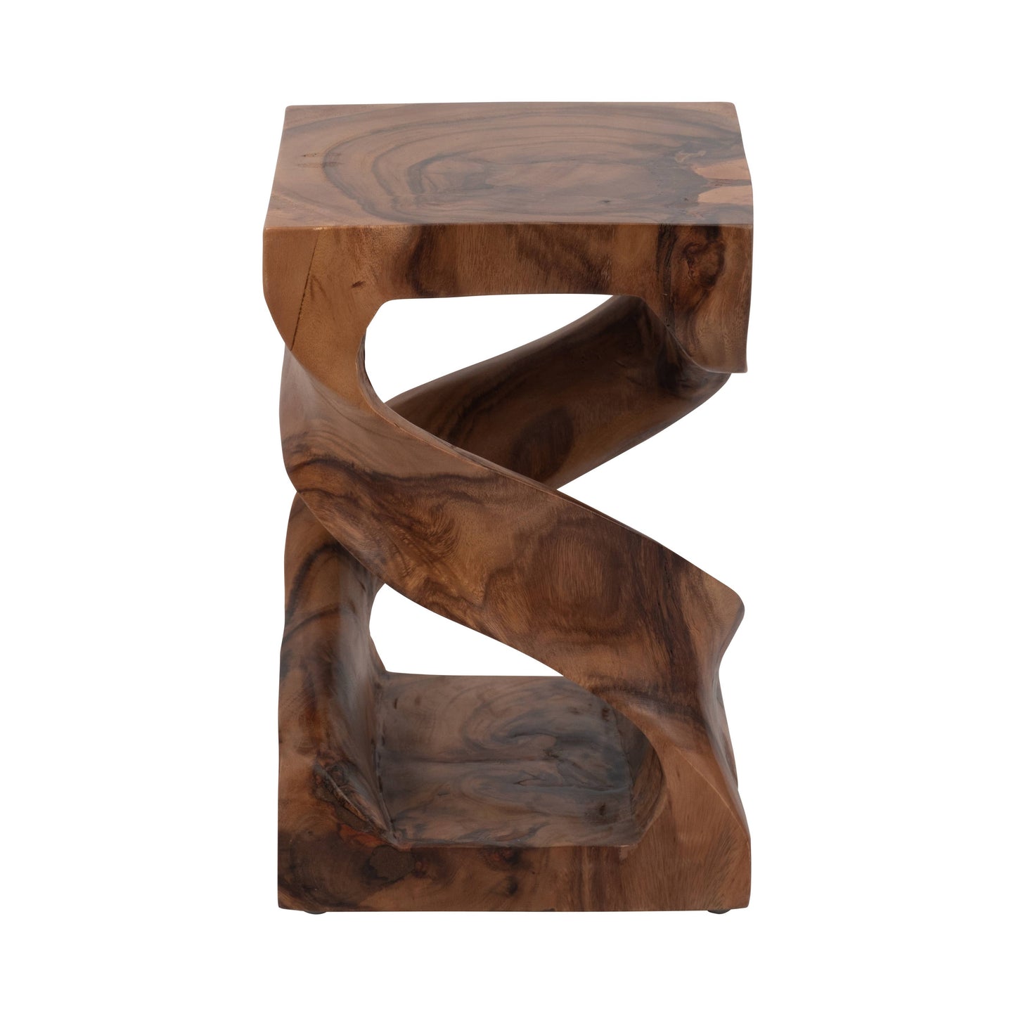 Side Table - Brown Wood Rectangular Unique Twisted, 18 in.