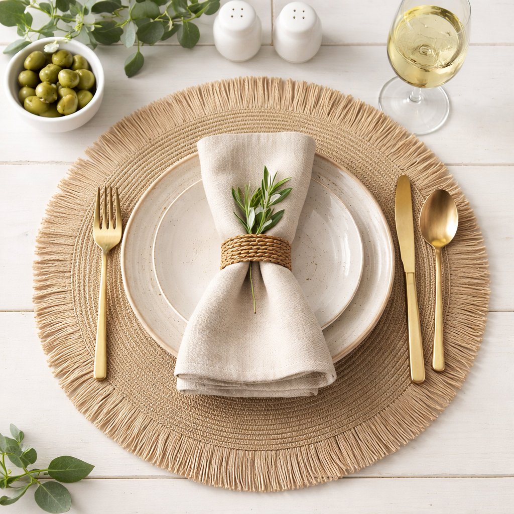 Natural Handwoven Fringe Boho 15" Round Placemat