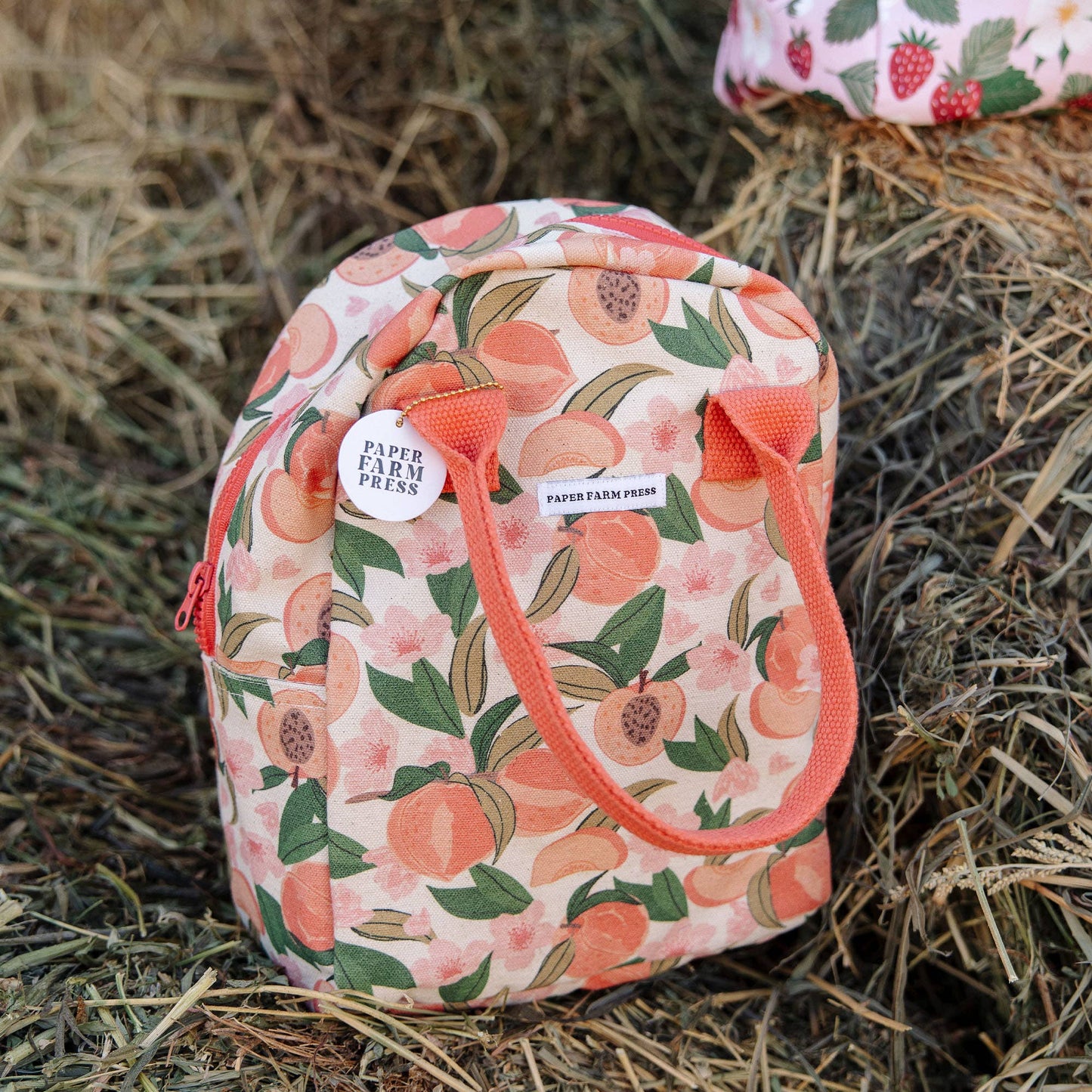 Peach Blossom Reusable Canvas Lunch Tote Bag