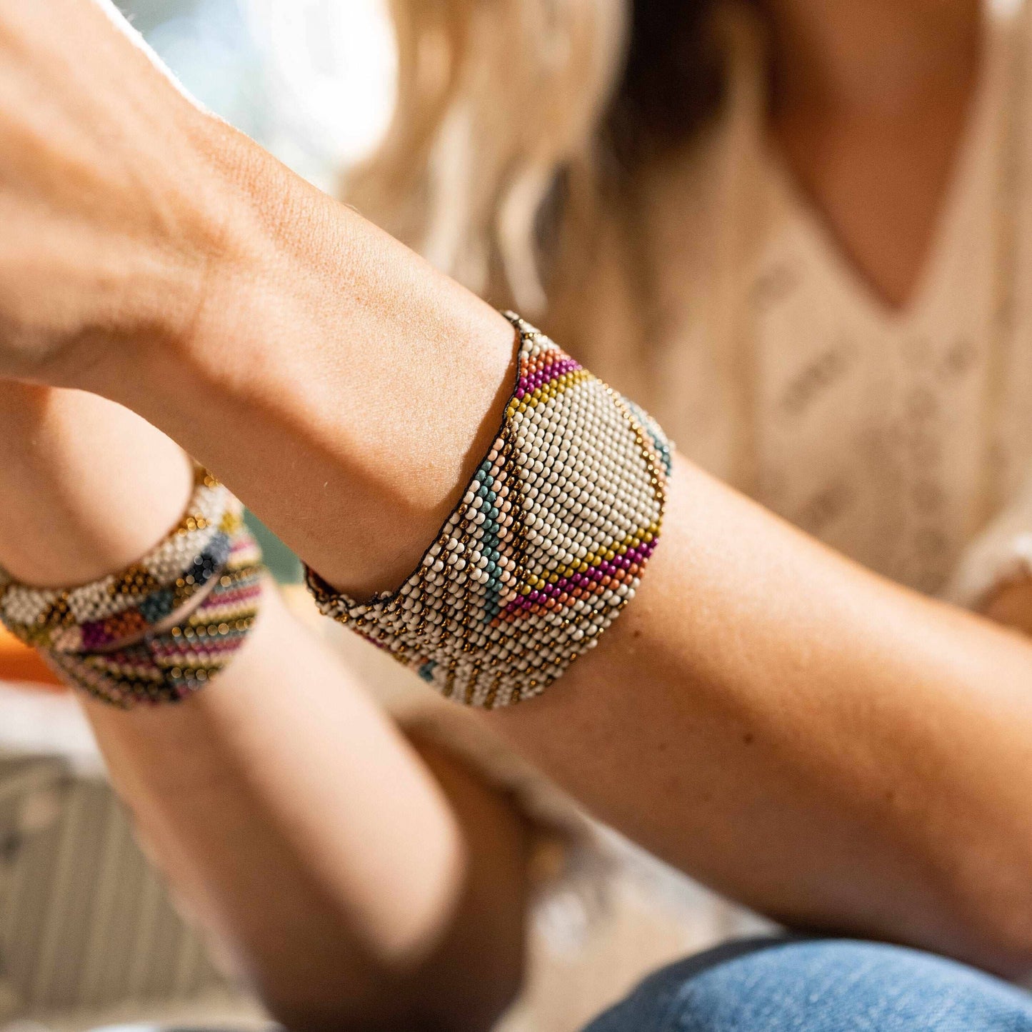 Penelope Diamonds Beaded Stretch Bracelet Muted Rainbow Wholesale