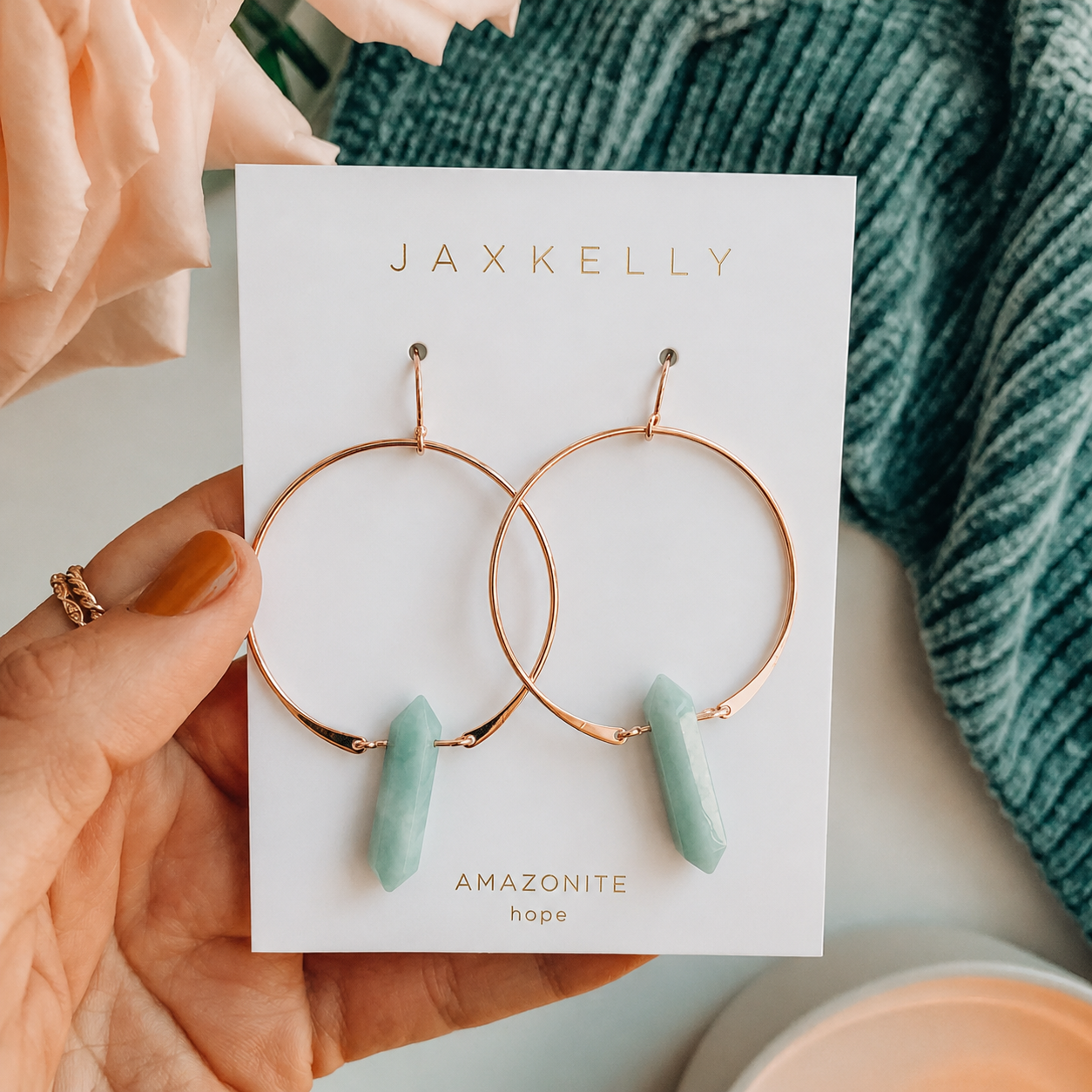 Hoops - Amazonite - Gold Earrings