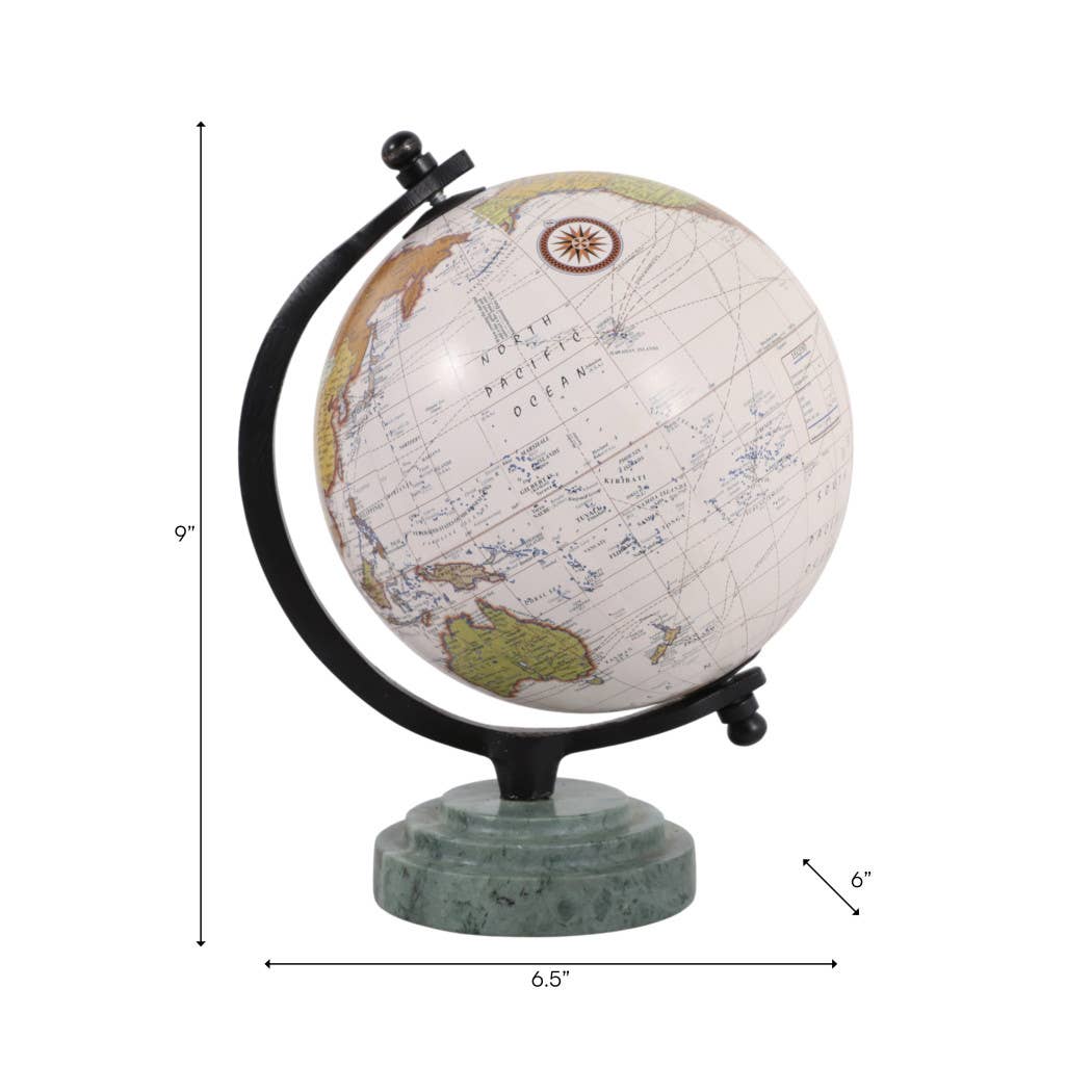 Sculpture - Green Resin Marble Ridged Globe on Base, 9 in.