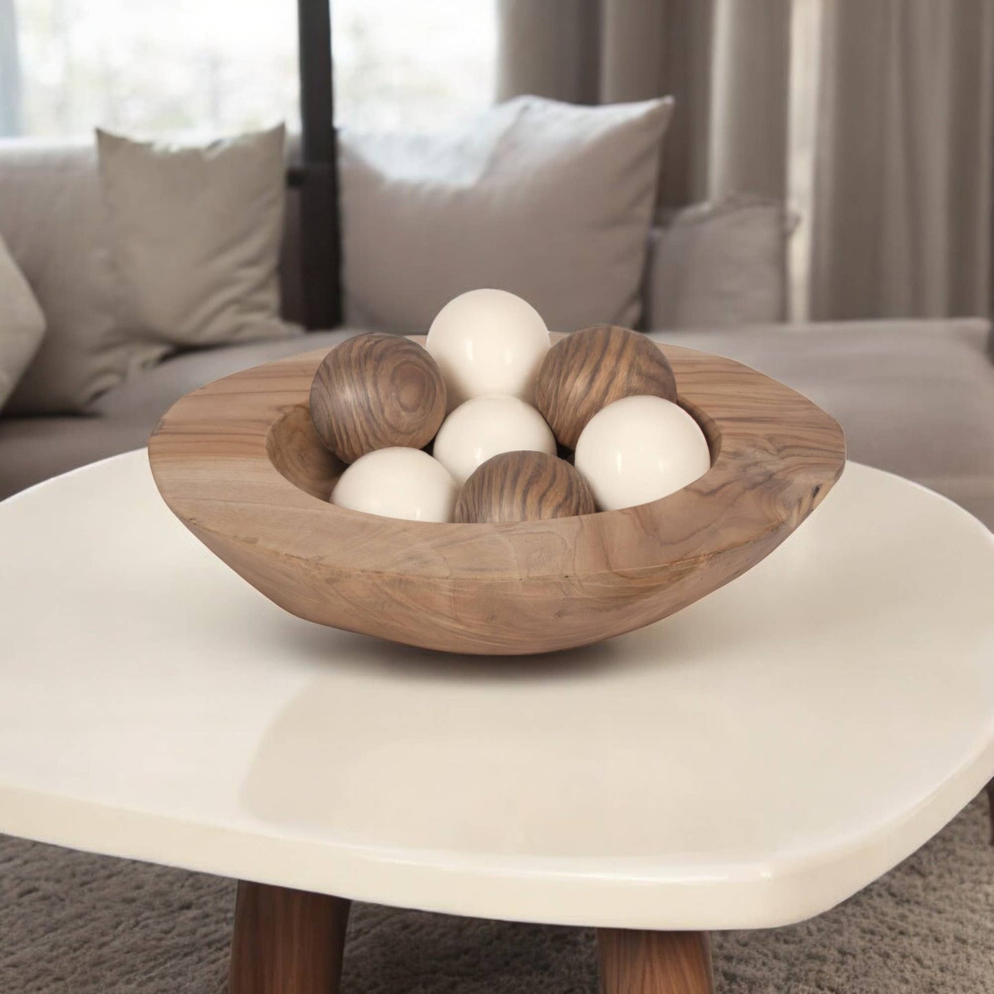 Decorative Bowl - Brown Teak Wood Round Organic, 16 in.