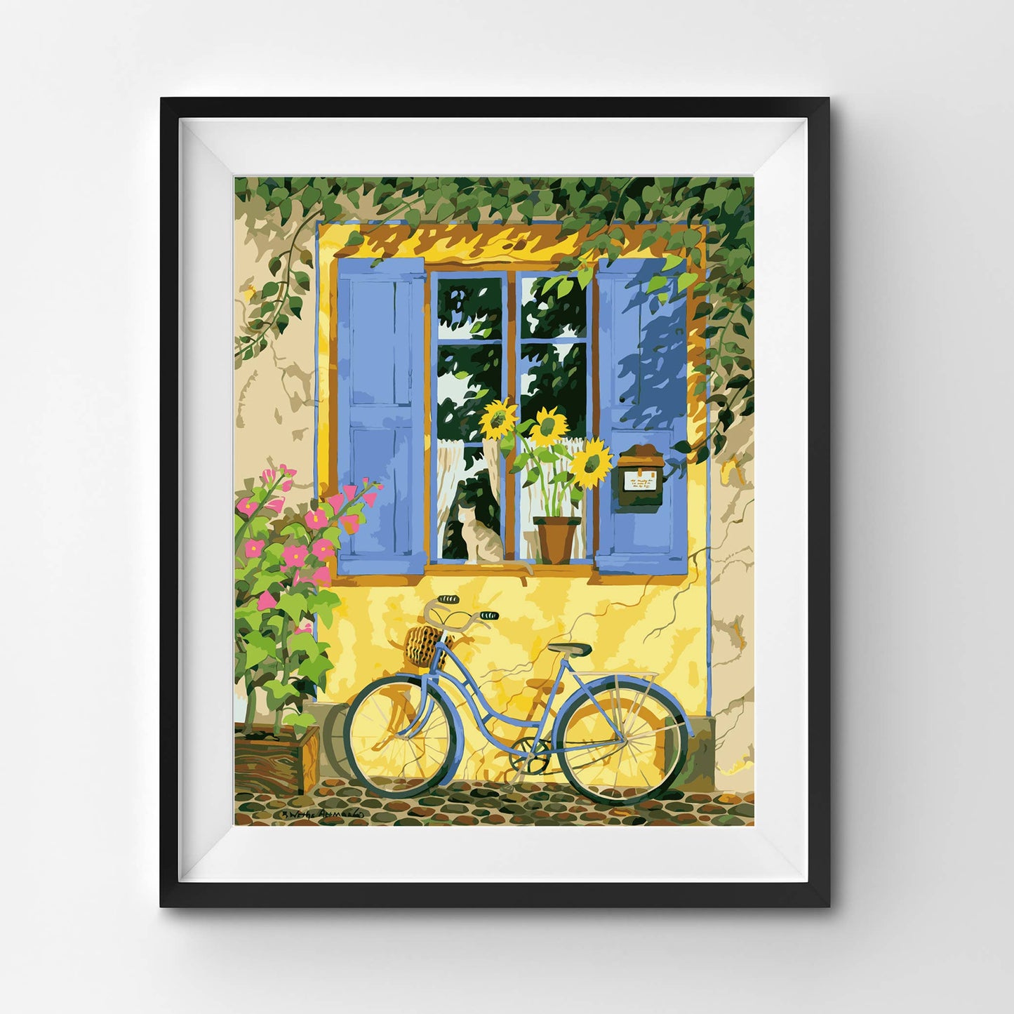 Bicycle and sunflowers  - Framed paint by numbers for Adults