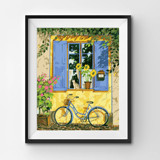 Bicycle and sunflowers  - Framed paint by numbers for Adults