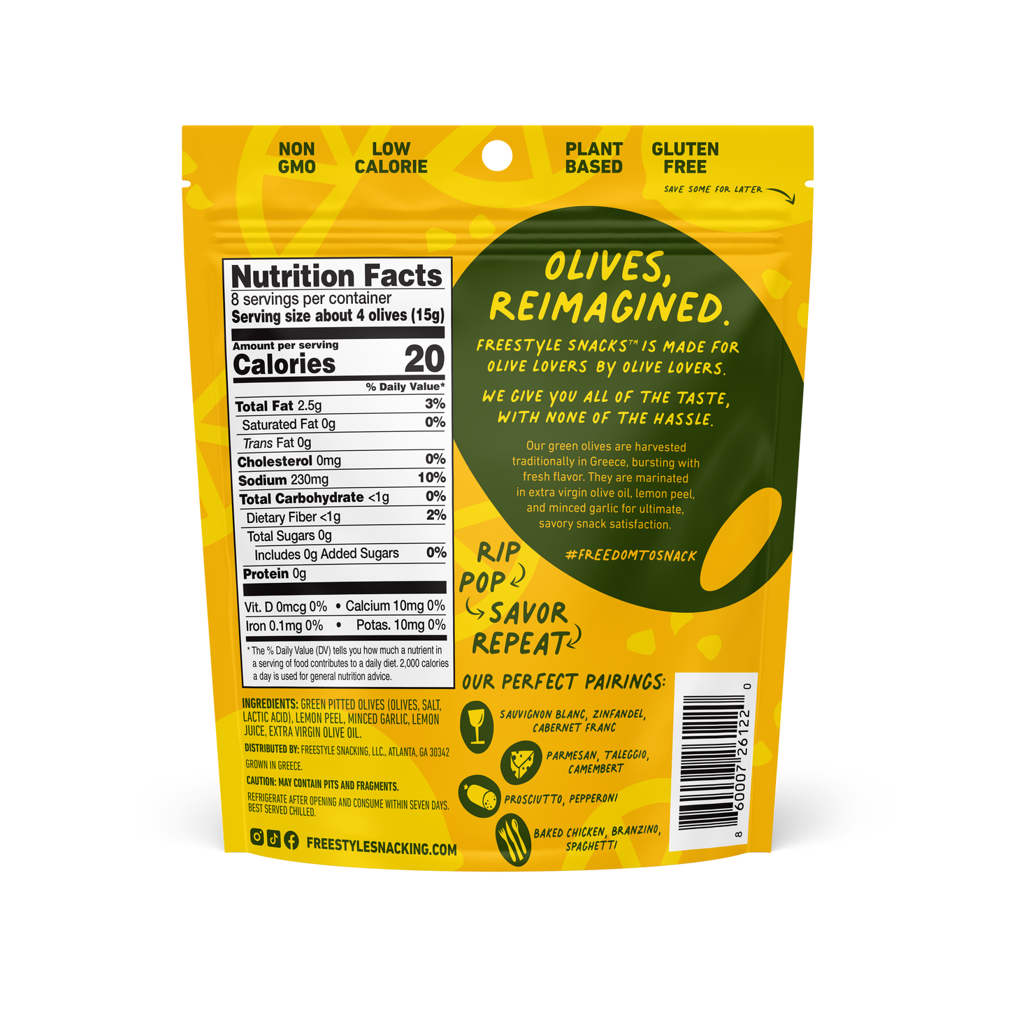 Lemon Garlic Green Olives 4oz - Freestyle Snacks