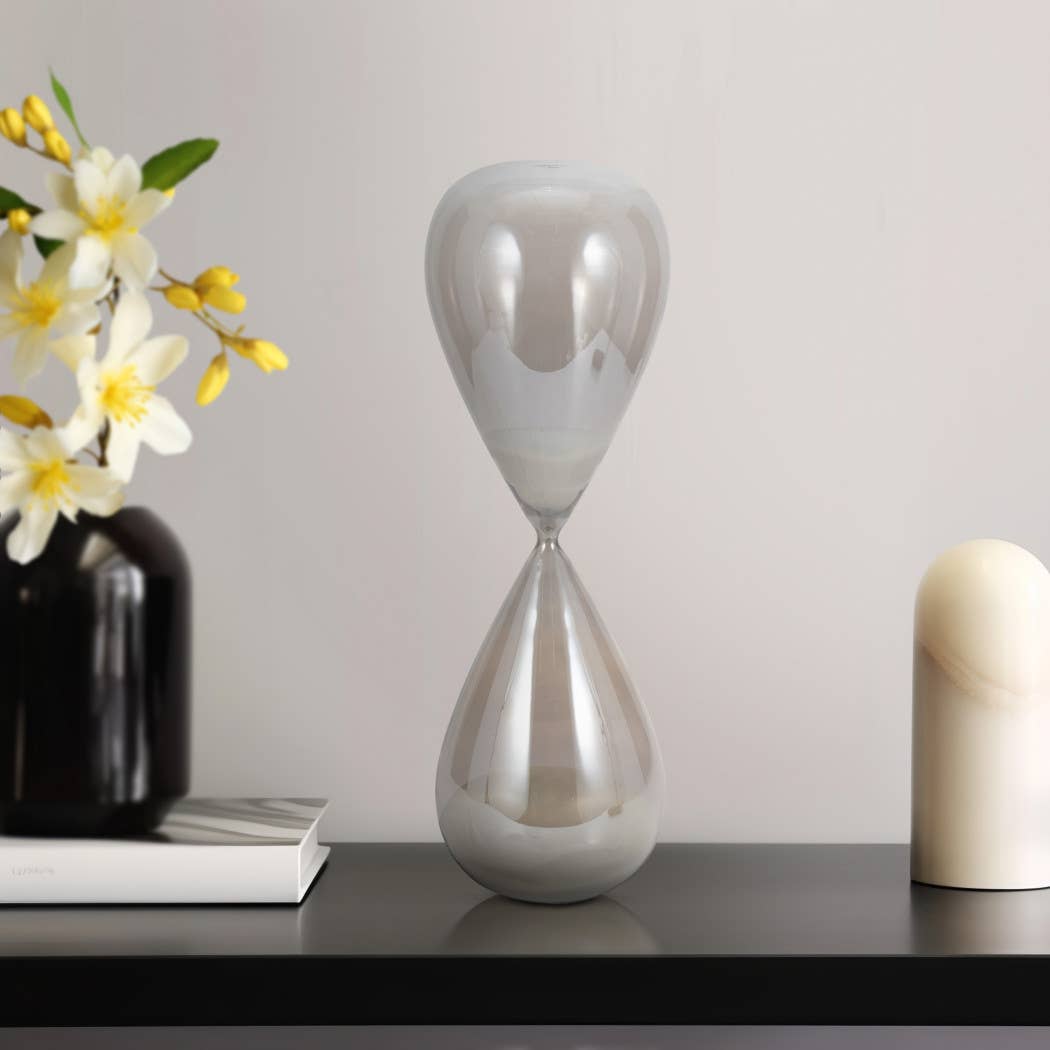 Glass Small Teardrop Silhouette Hourglass - Grey, 20 in.
