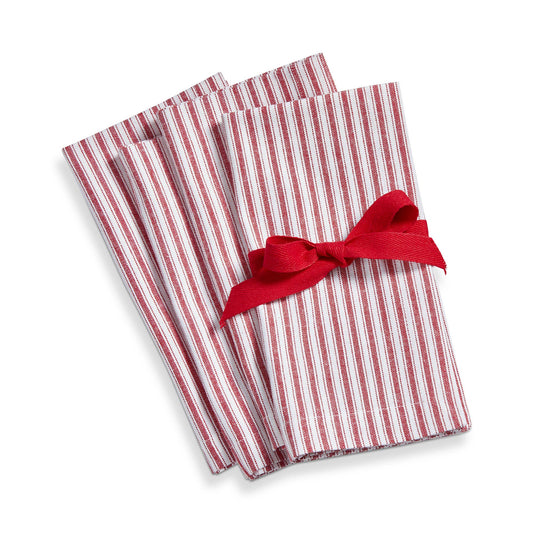 Red White Ticking Stripe Napkin Set of 4