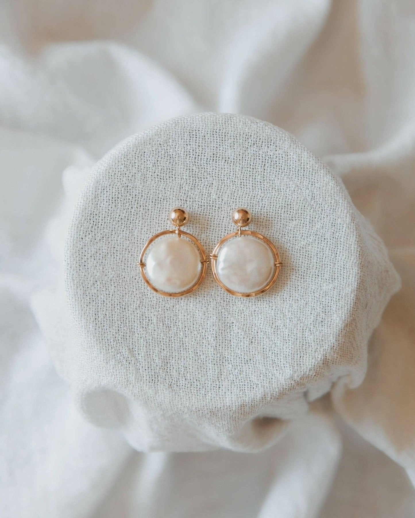 Freshwater Pearl Halo Earrings, 14k Gold Fill & Silver
