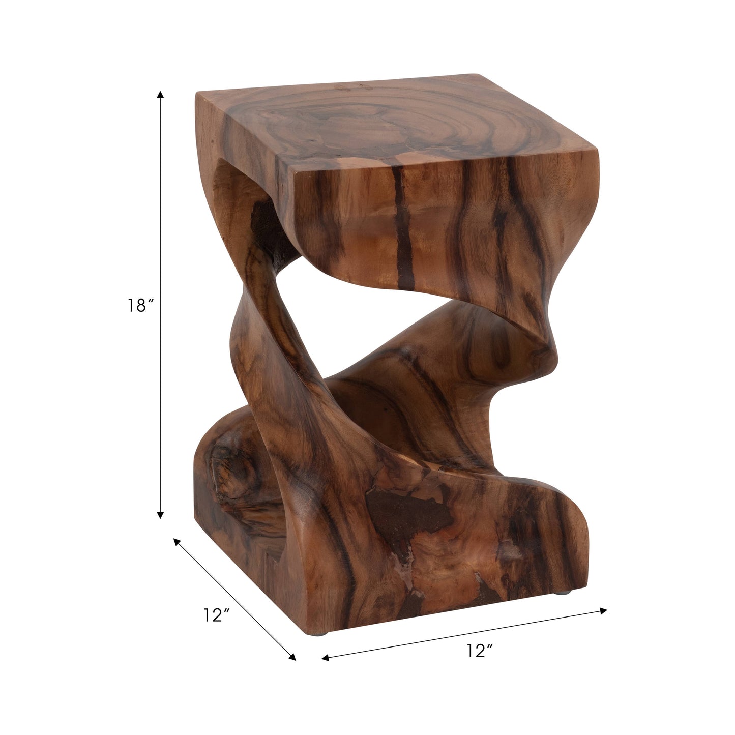 Side Table - Brown Wood Rectangular Unique Twisted, 18 in.