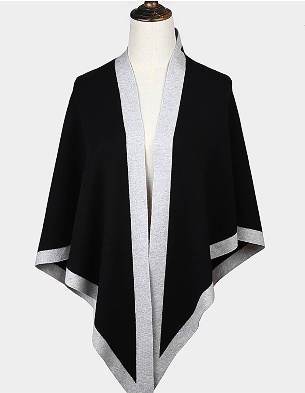 Contrast Border Knit Cashmere Blend Triangular Shawl Wrap