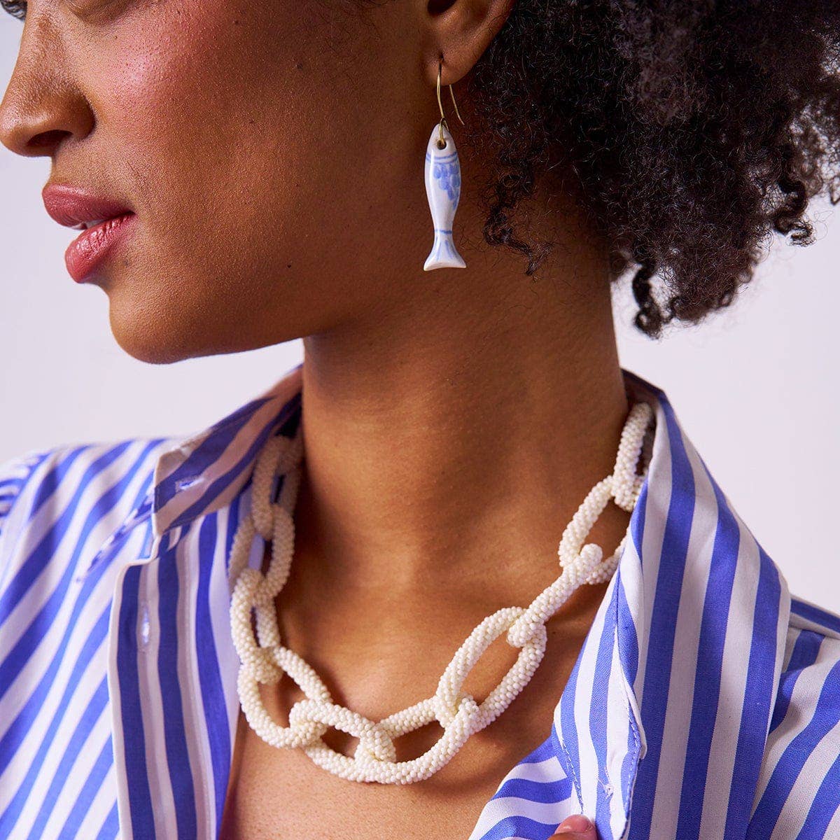 Danielle Fish Ceramic Earrings Blue + White Wholesale