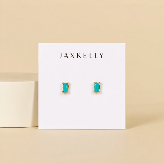 Baguette - Turquoise - Gold Earrings