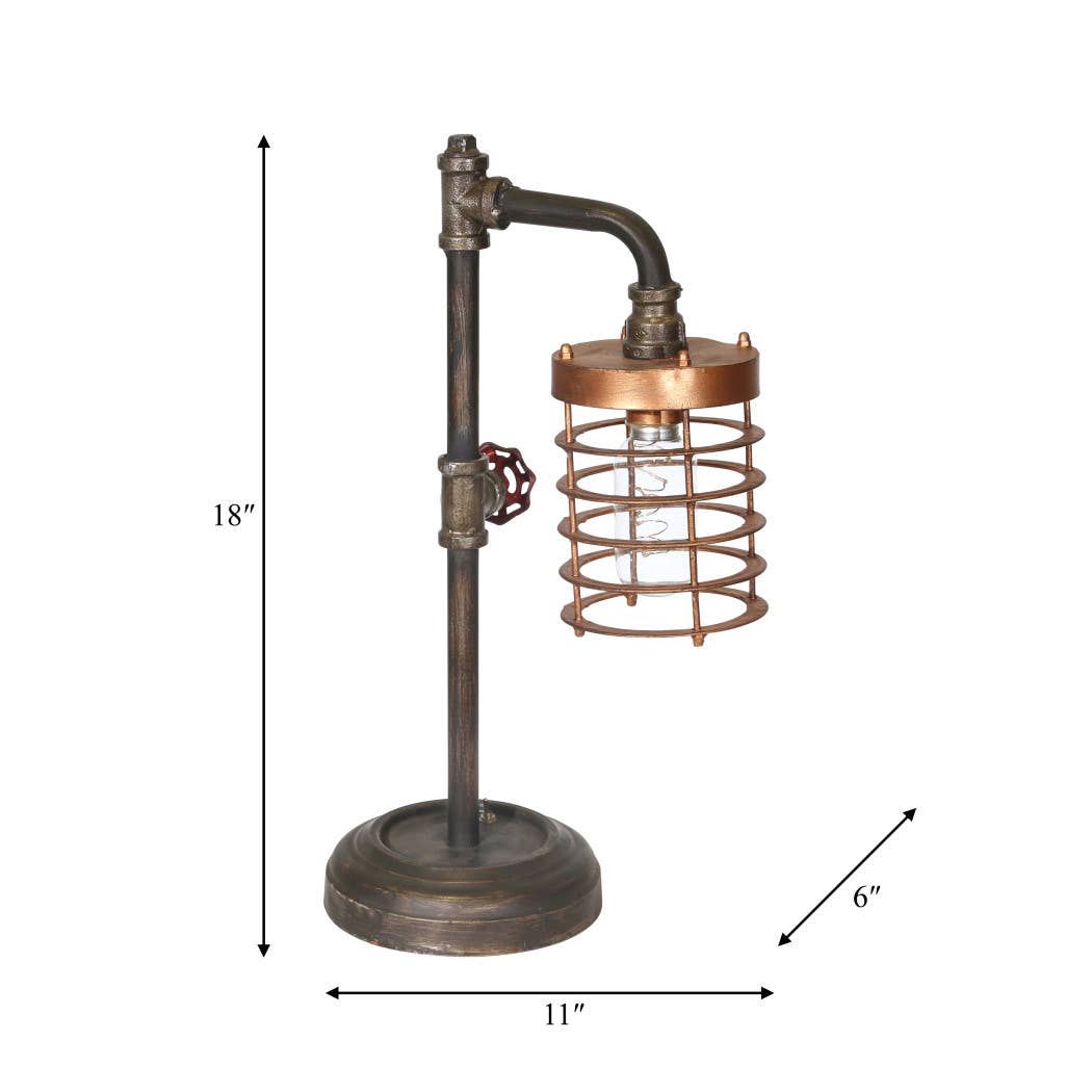 Table Lamp - Bronze Metal Pipe with Caged Shade, 18 in.