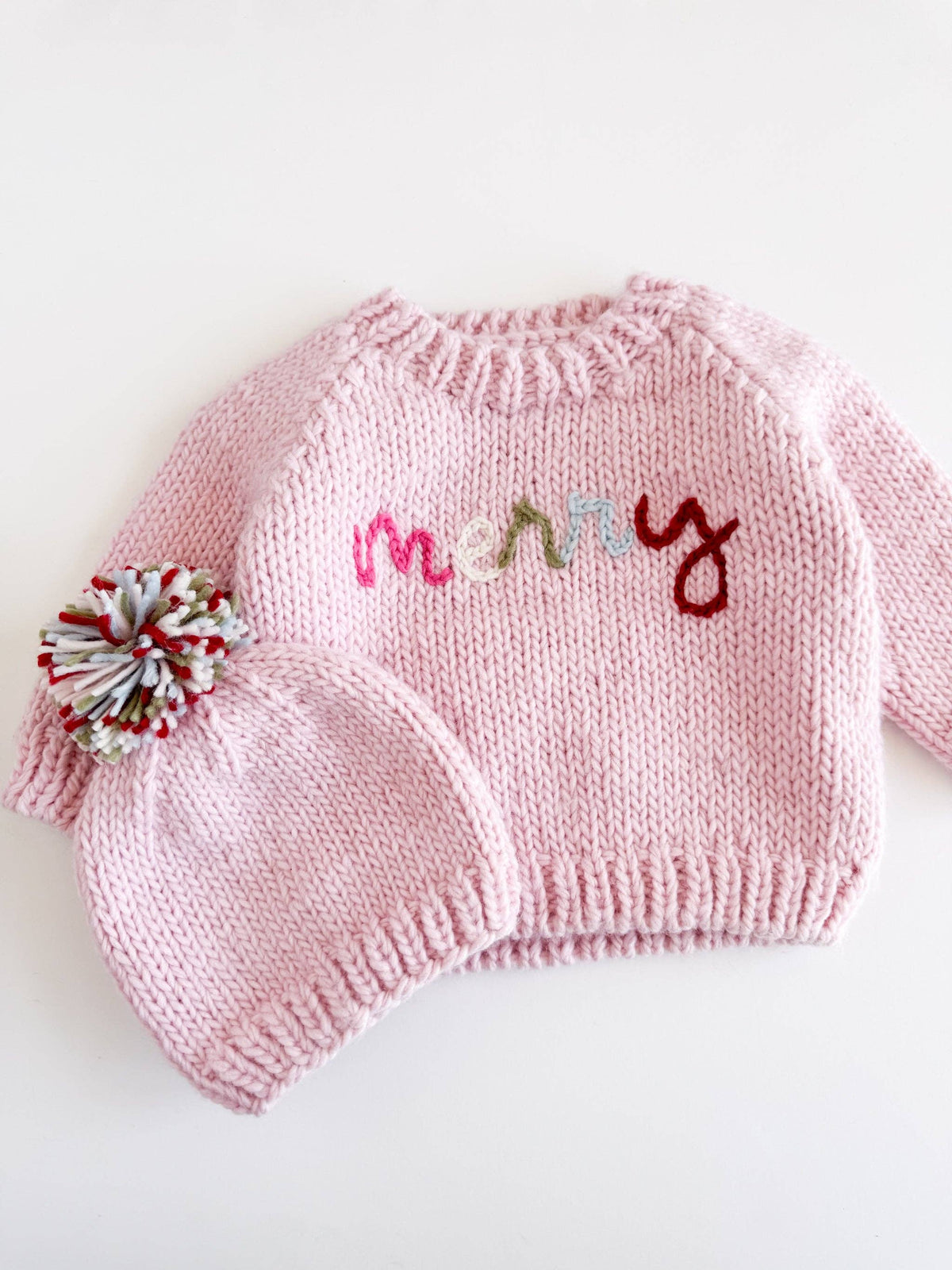 Merry Hat Pink Baby Kid Girl Knit Beanie Christmas Holiday