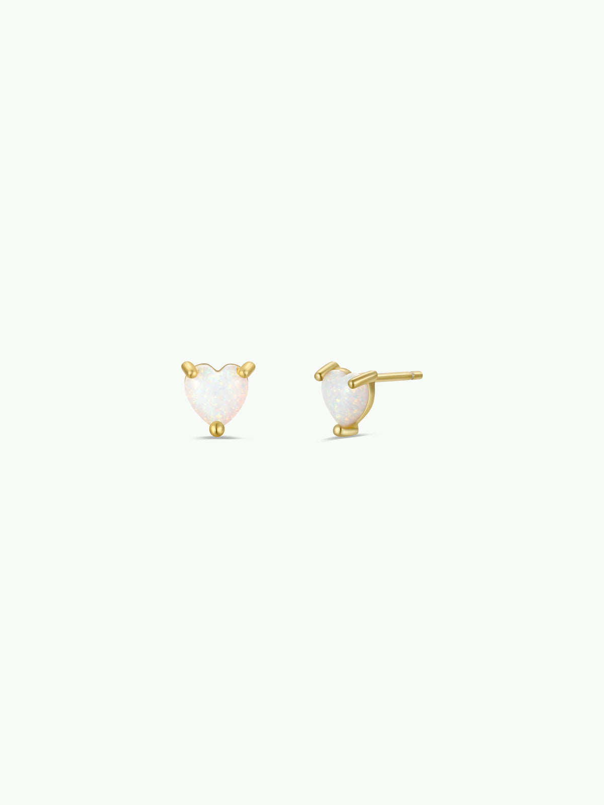 Puffed White Opal Heart Earrings