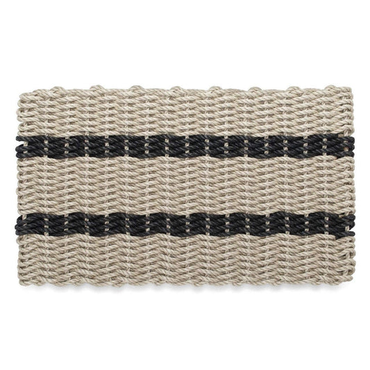 Lobster Rope Outdoor Doormat: Sand with 2 Black Stripes