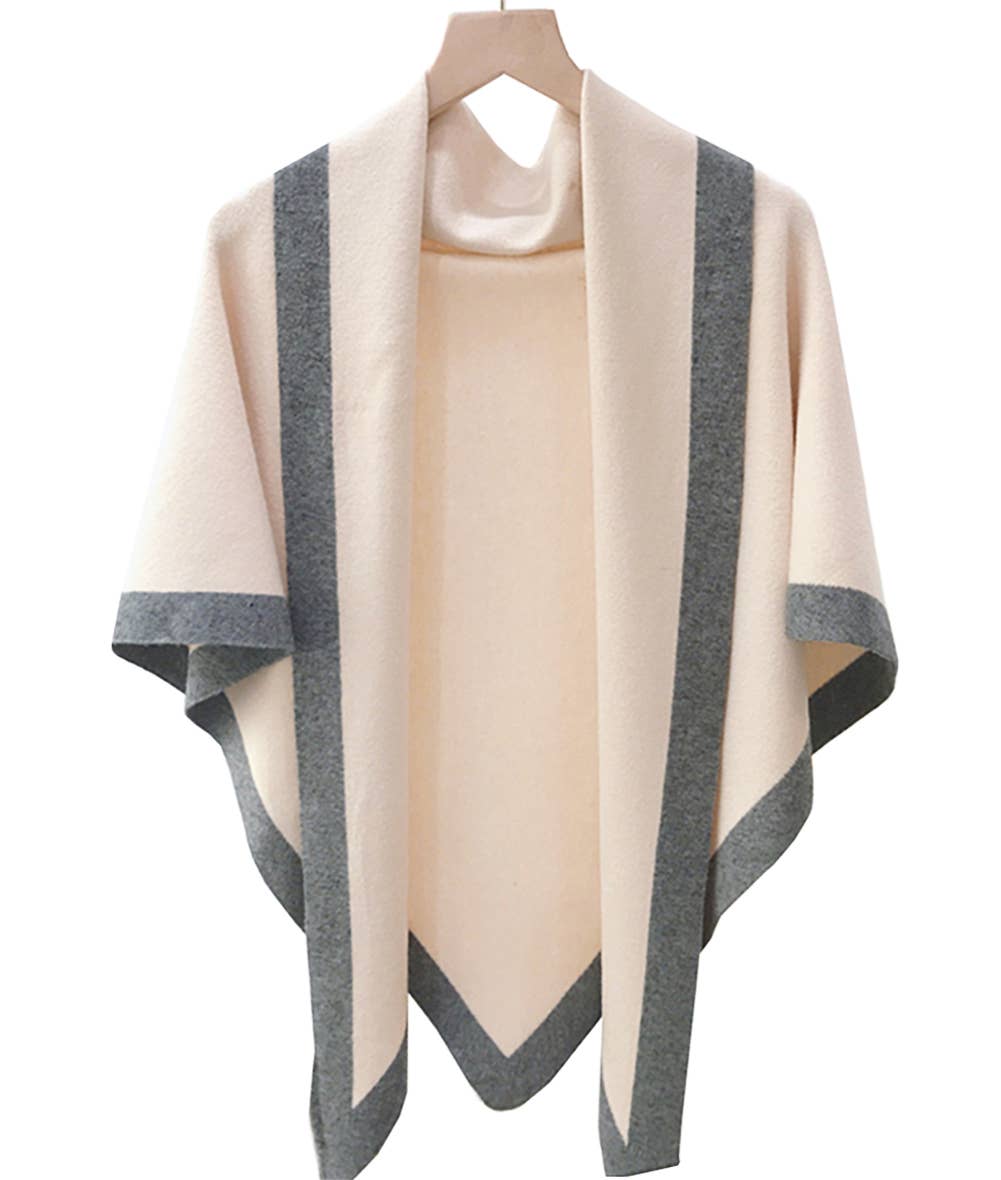 Contrast Border Knit Cashmere Blend Triangular Shawl Wrap