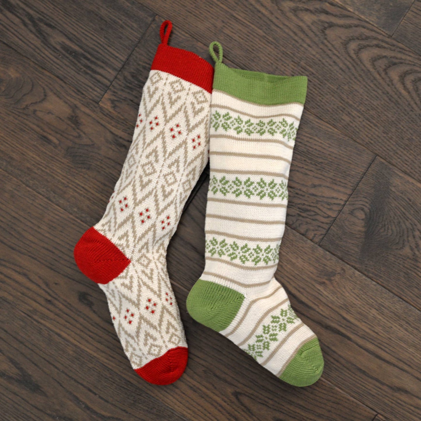 Ecru Patterned Stocking with Red Details