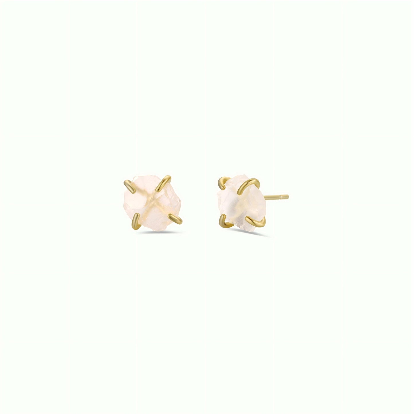Gemstone Prong - Rose Quartz - Gold Earrings