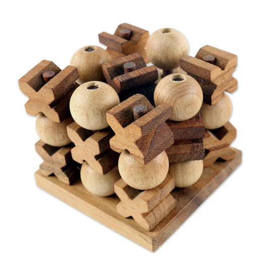 NOVICA 3D Tic Tac Toe Wood Game