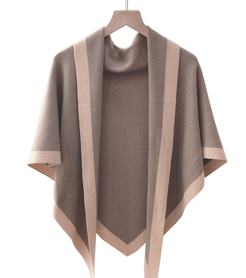 Contrast Border Knit Cashmere Blend Triangular Shawl Wrap