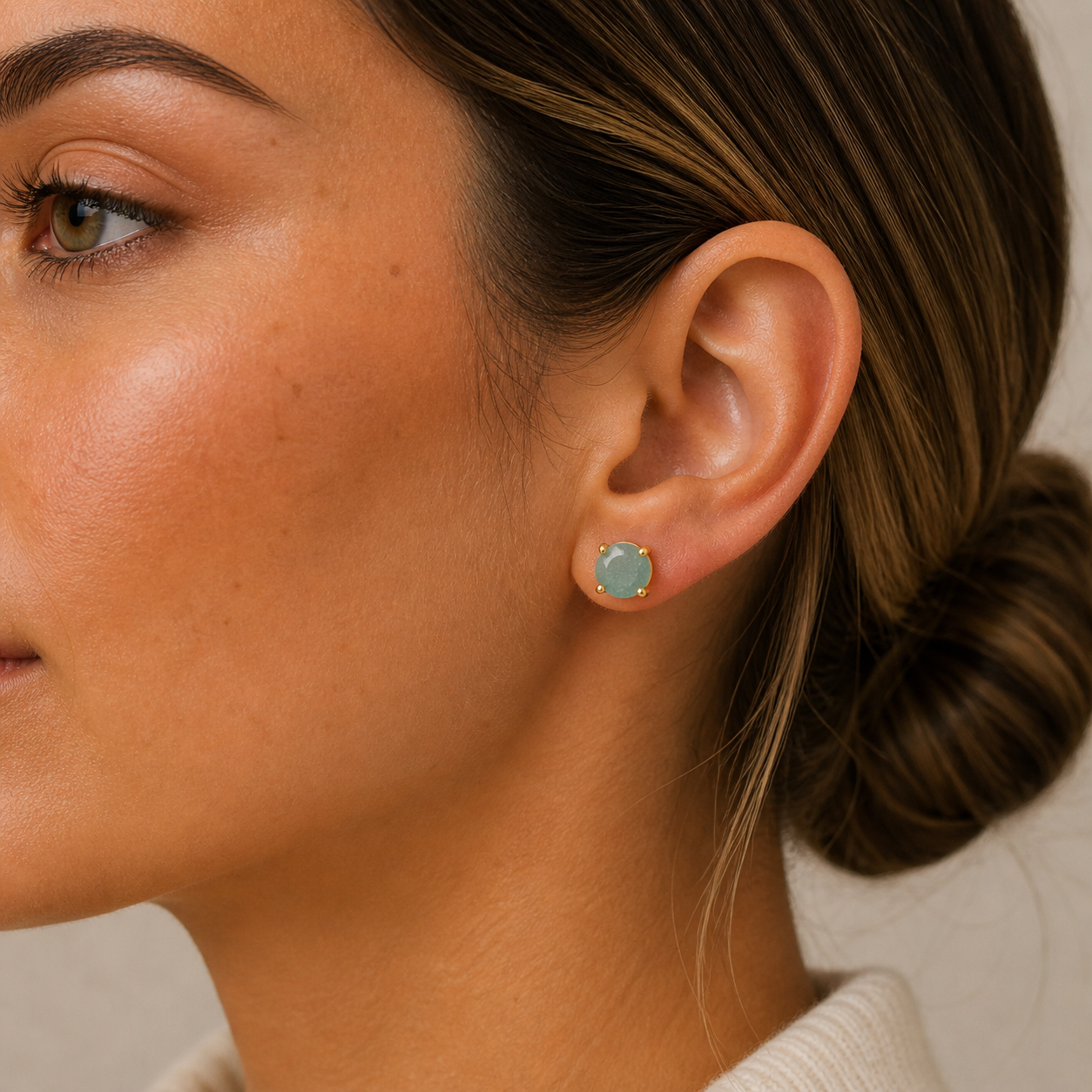 Round - Amazonite Gemstone - Gold Earrings