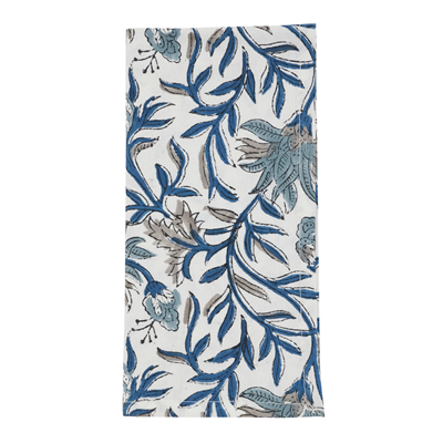 Blue Botanical Block Print Cotton 20" Dinner Napkin