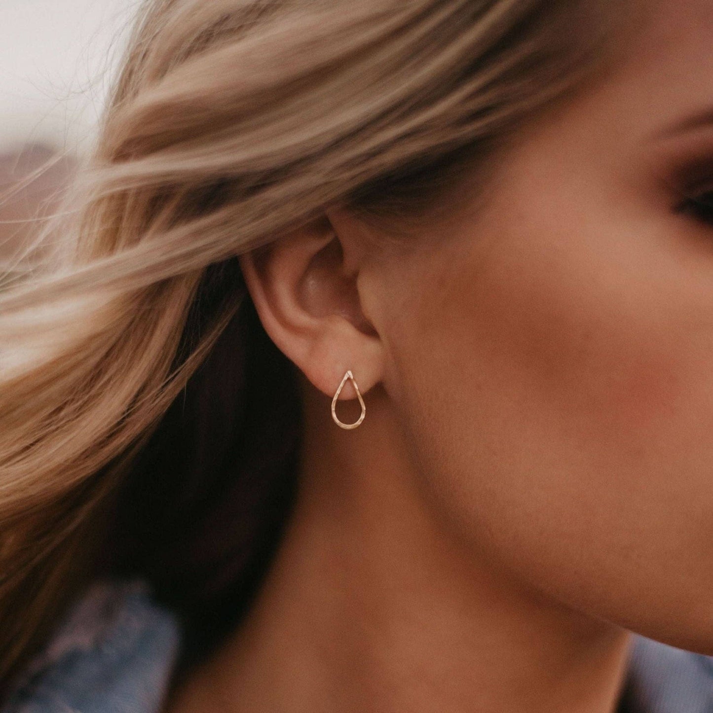 Hammered Teardrop Stud Earrings, 14k Gold Fill & Silver