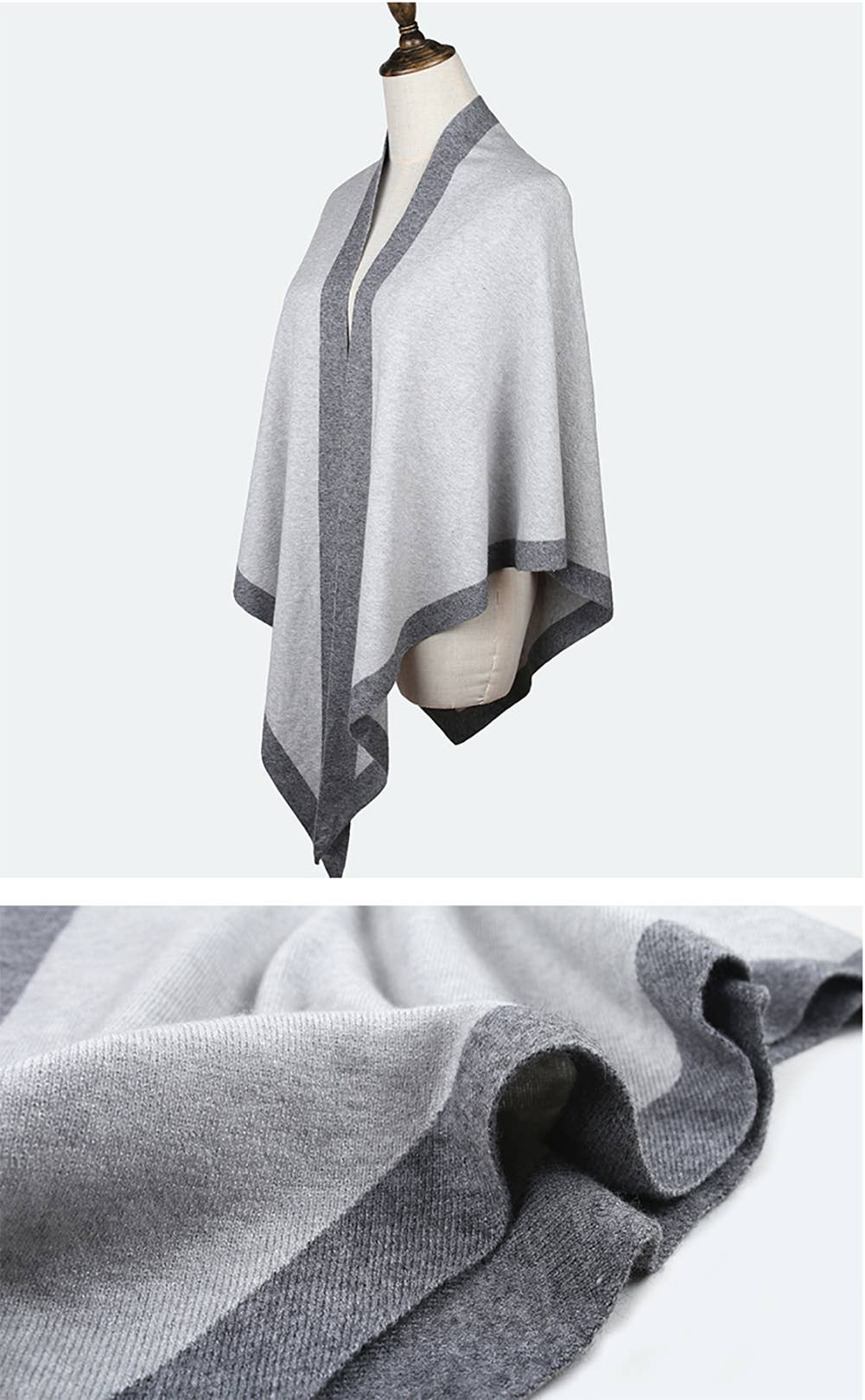 Contrast Border Knit Cashmere Blend Triangular Shawl Wrap