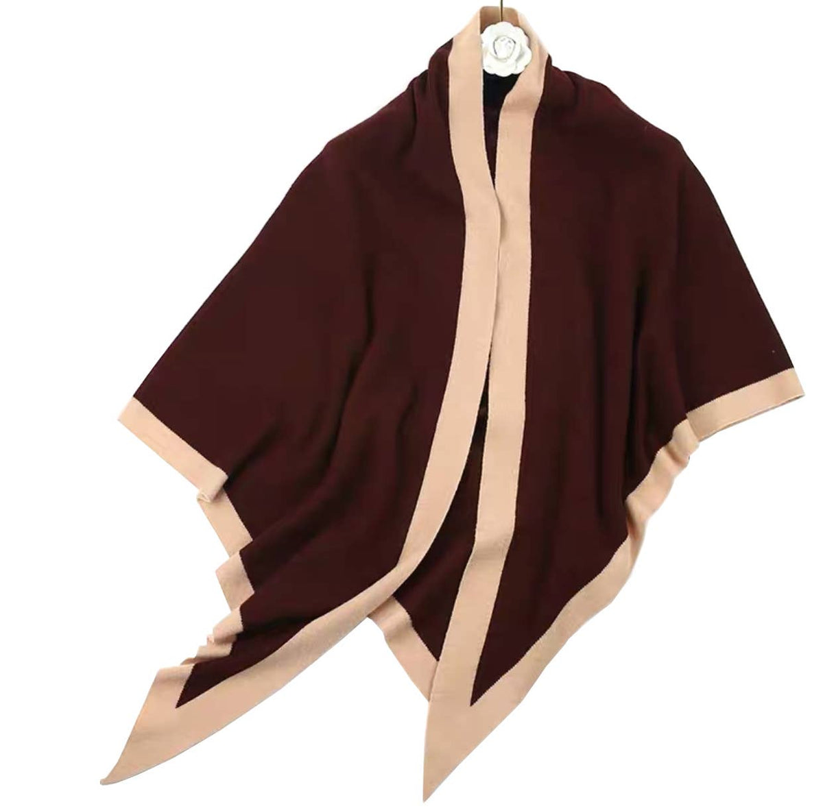 Contrast Border Knit Cashmere Blend Triangular Shawl Wrap