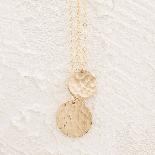 Hammered Disc Pendant Necklace, 14k Gold Fill & Silver