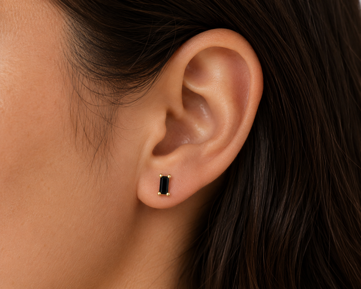 Baguette - Black - Gold Earrings