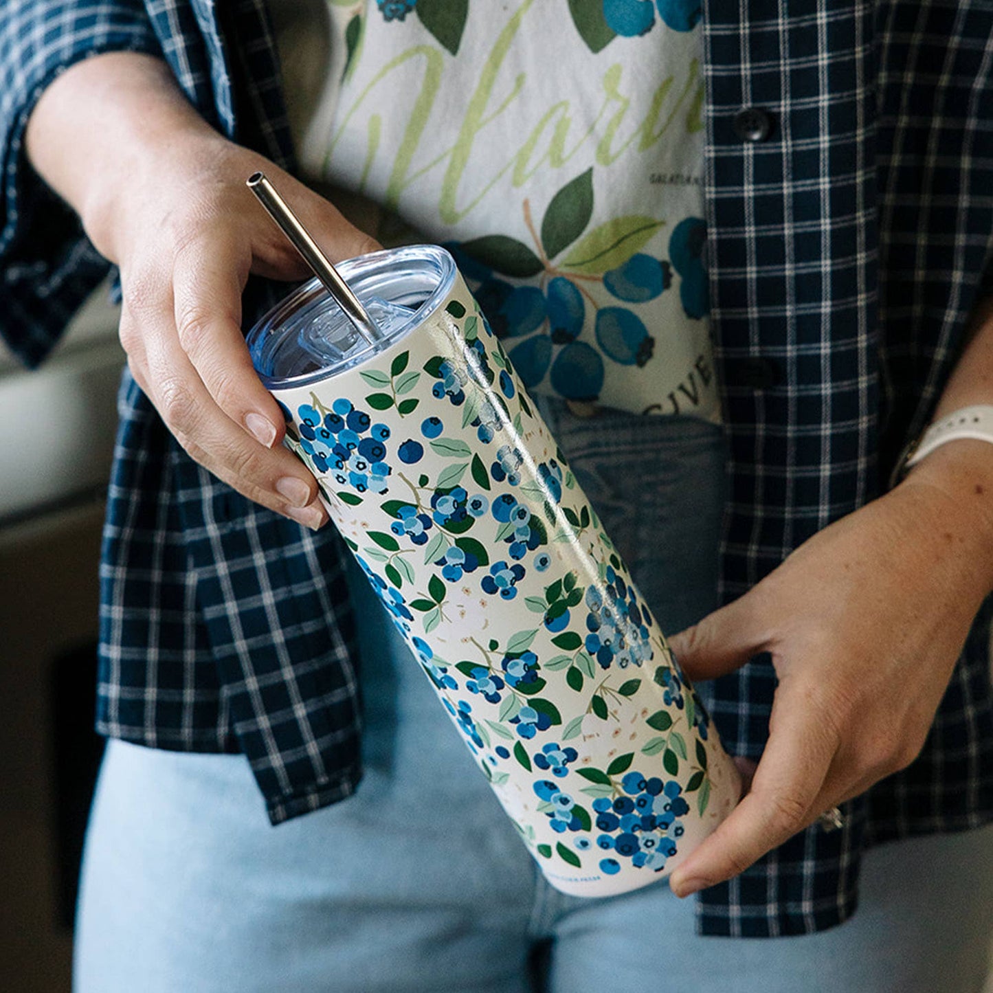 Blueberry Field 20oz Stainless Steel Skinny Tumbler