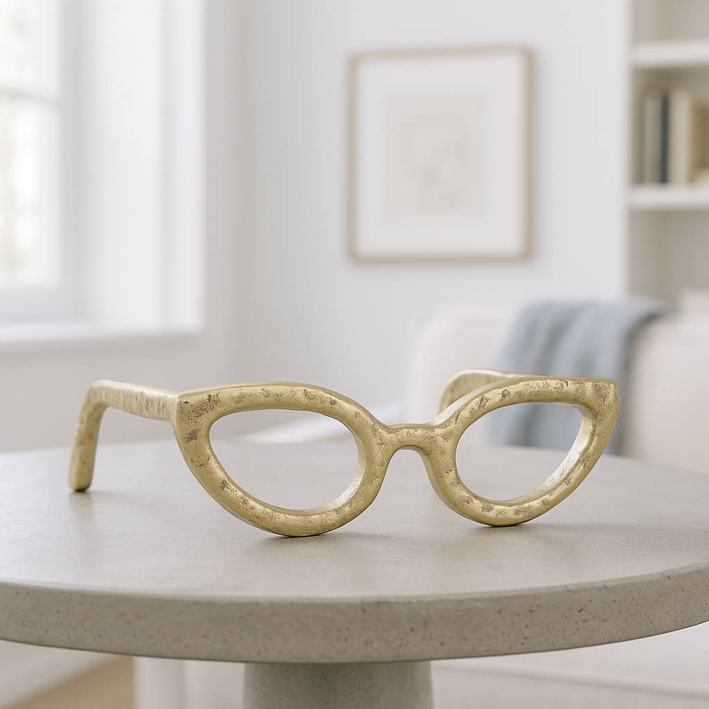 Sculpture - Gold Metal Abstract Cat Eye Glasses, 8 in.