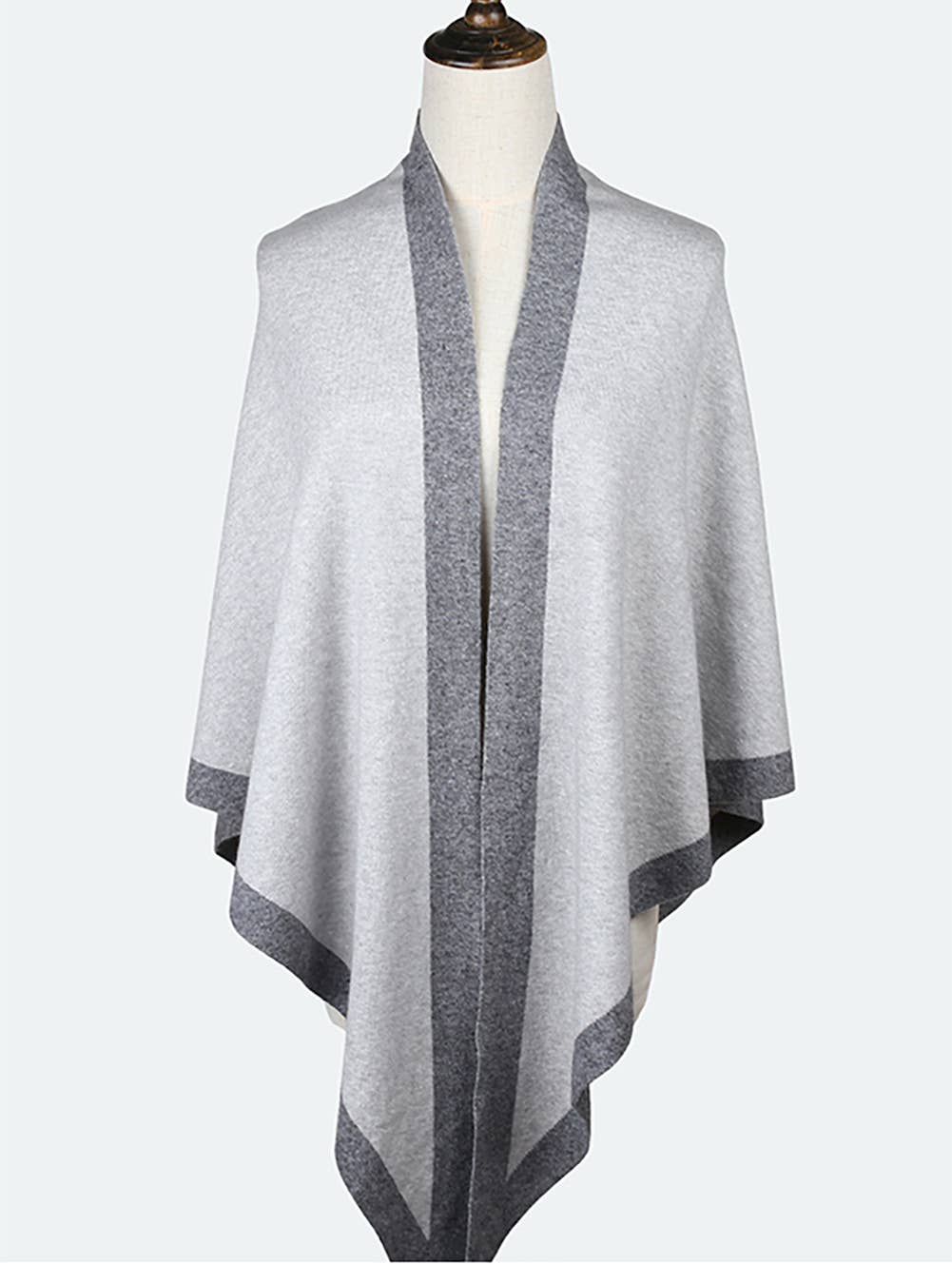 Contrast Border Knit Cashmere Blend Triangular Shawl Wrap