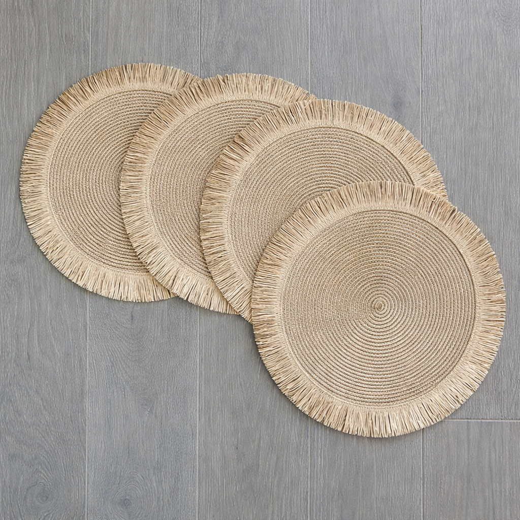 Natural Handwoven Fringe Boho 15" Round Placemat