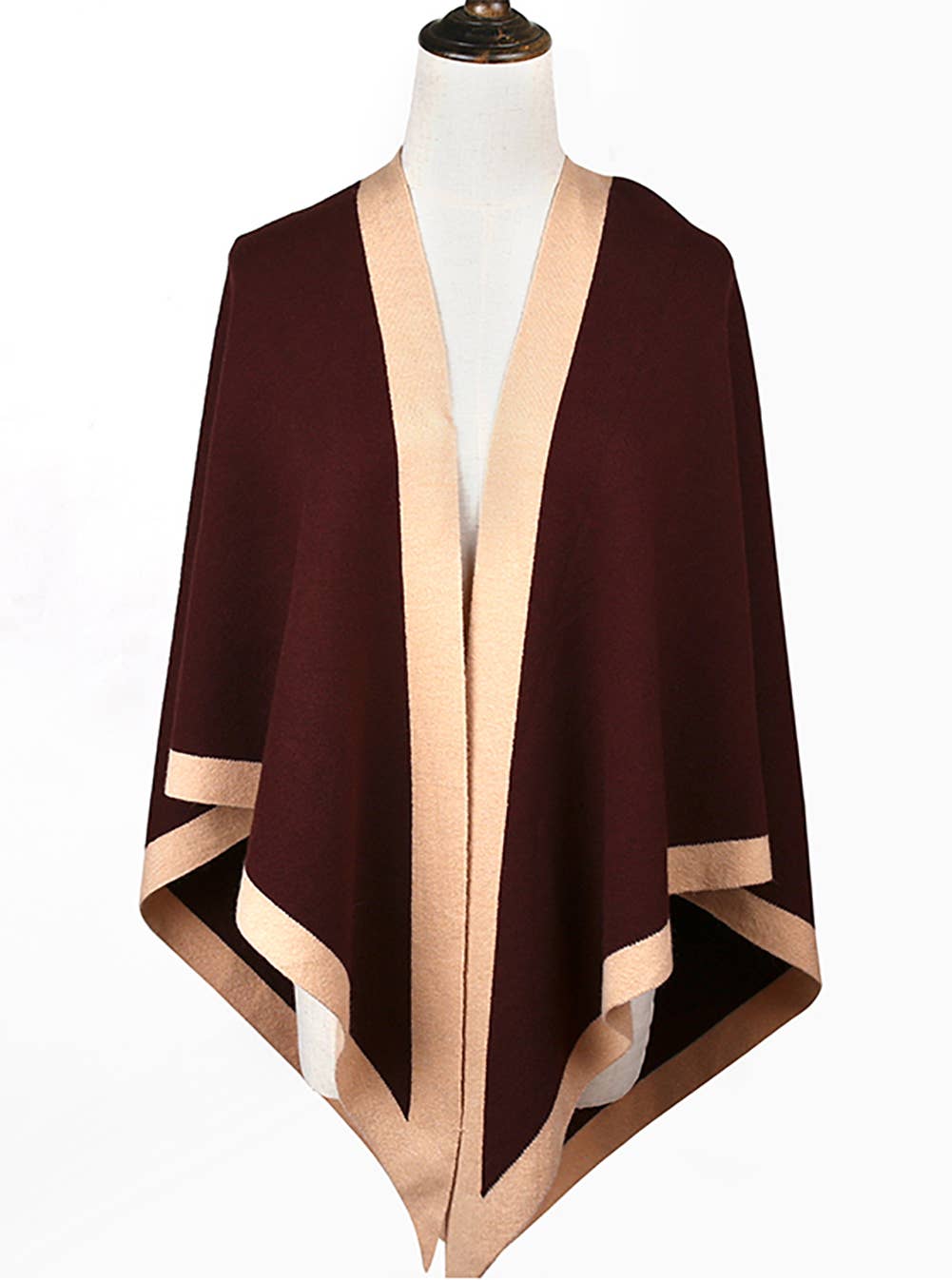 Contrast Border Knit Cashmere Blend Triangular Shawl Wrap