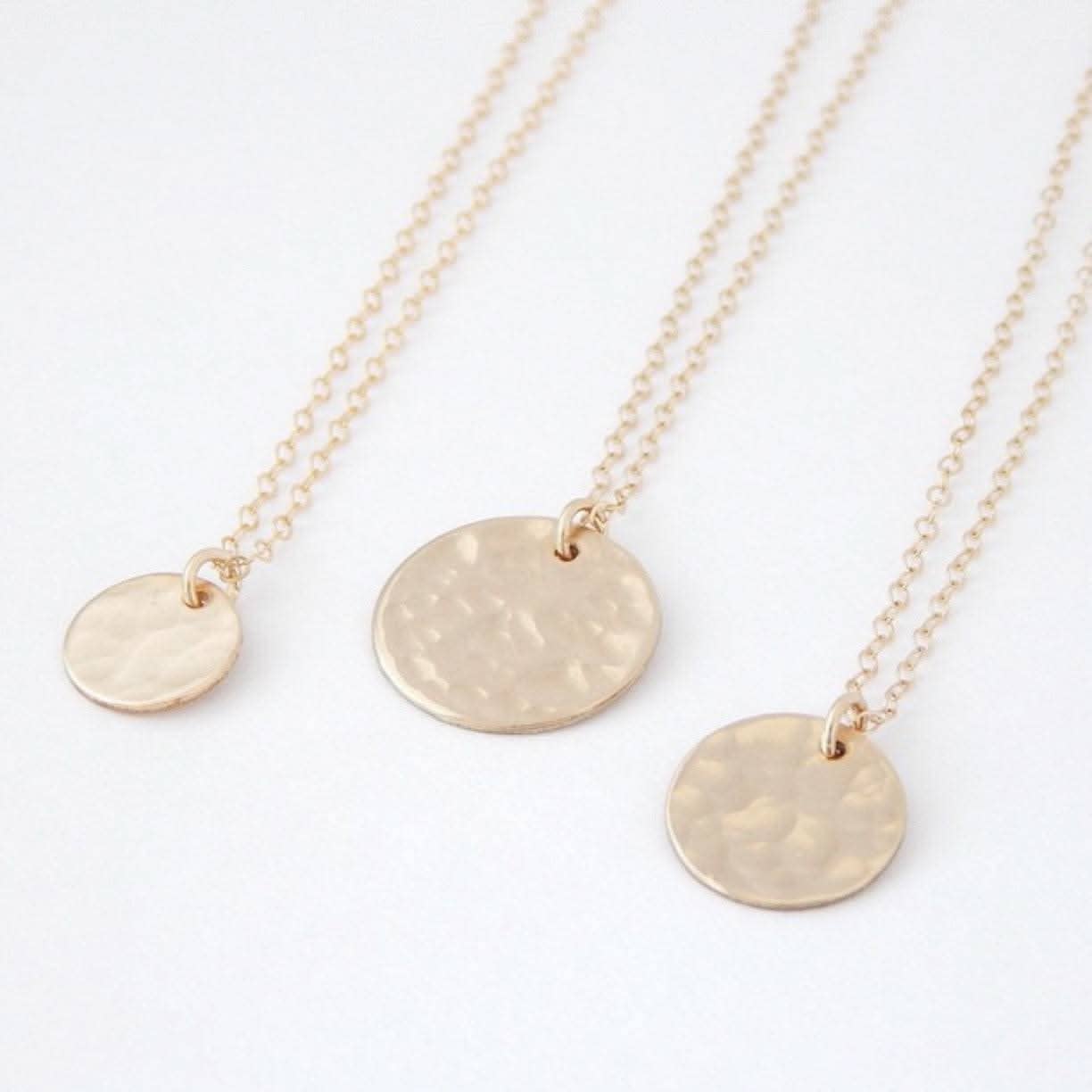 Hammered Disc Pendant Necklace, 14k Gold Fill & Silver
