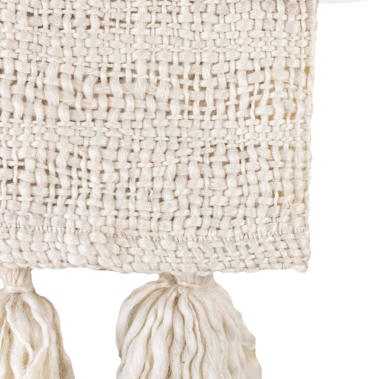 Mel Hand Woven Tasseled Throw Blanket Cream Polyester