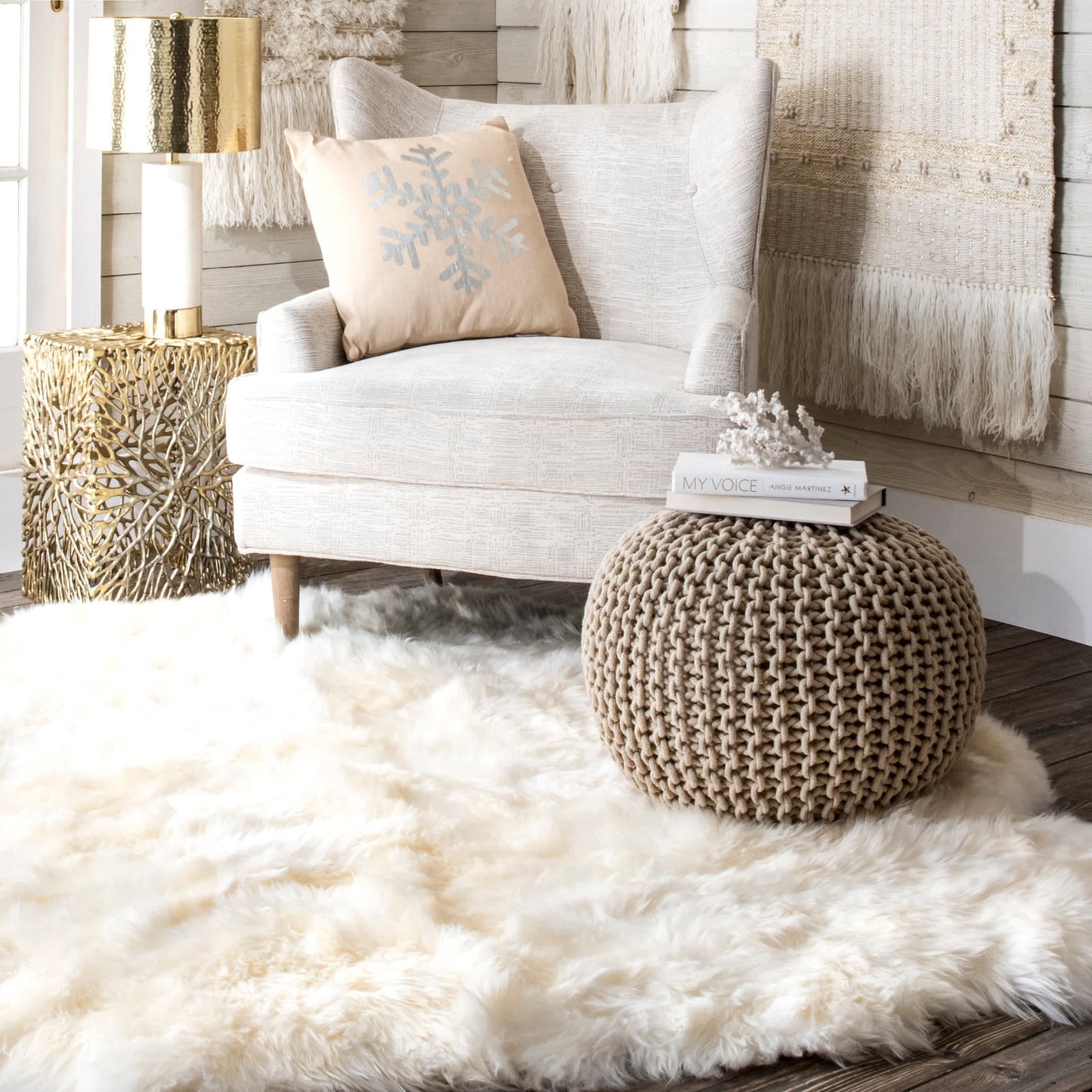 Bruges Knit Cotton Solid Round Filled Ottoman Pouf