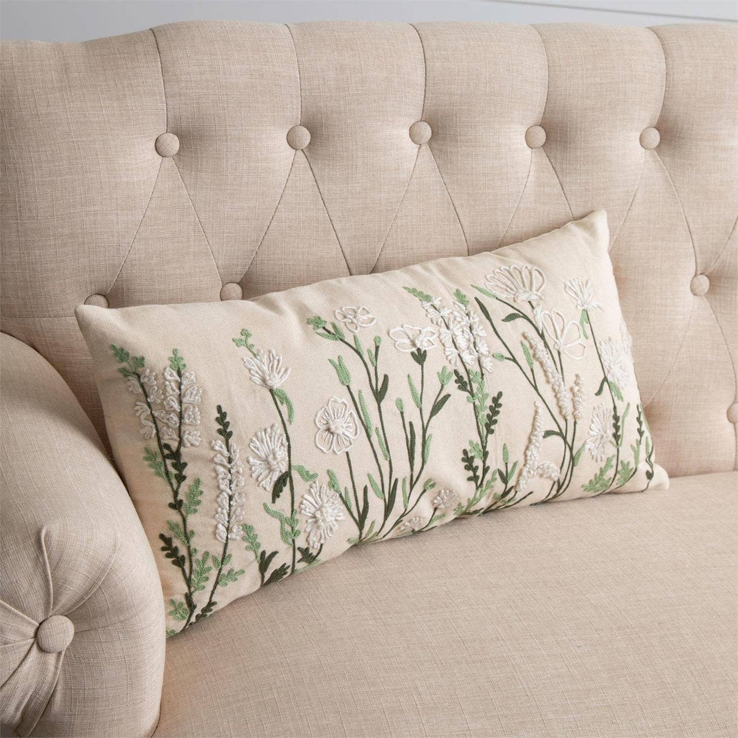 Embroidered Wild Flowers Lumbar Pillow
