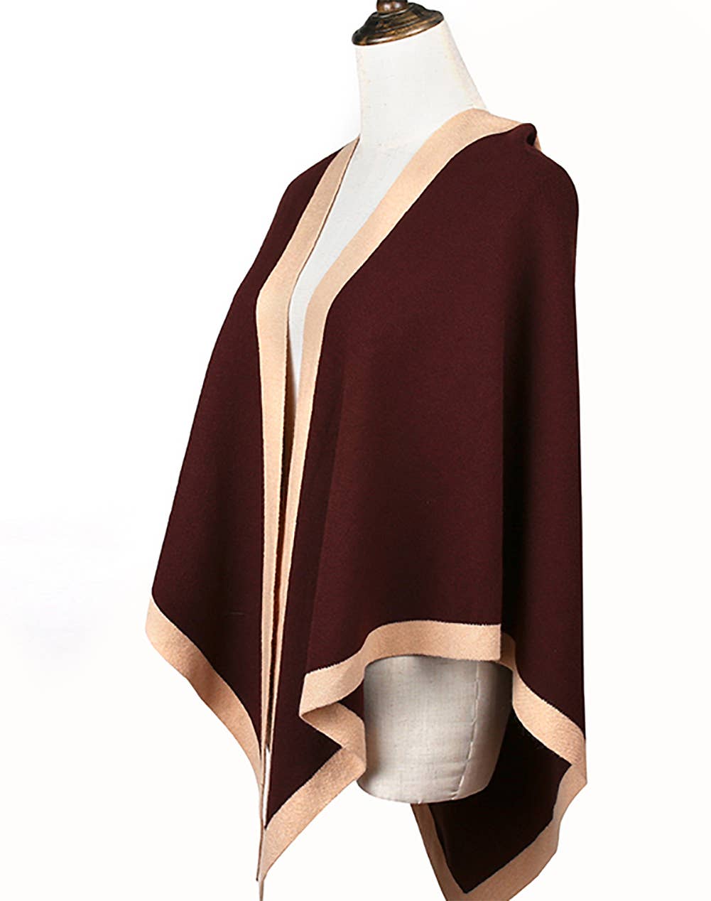 Contrast Border Knit Cashmere Blend Triangular Shawl Wrap