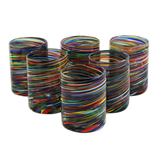 Novica Handmade Spiral Crayons Glass Rock Glasses