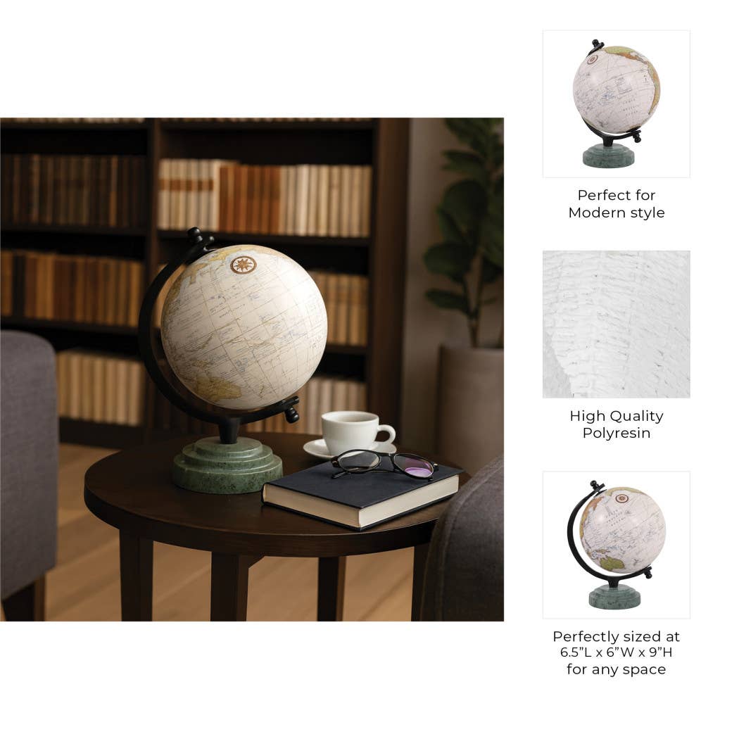 Sculpture - Green Resin Marble Ridged Globe on Base, 9 in.