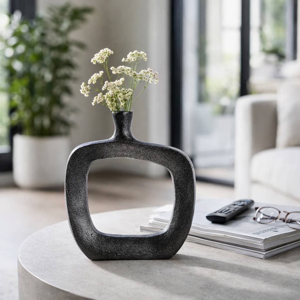 Vase - Black Antique Nickel Open Cut-out Bud, 8 in.