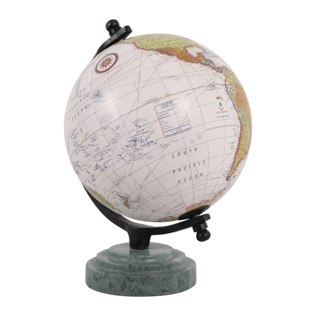 Sculpture - Green Resin Marble Ridged Globe on Base, 9 in.