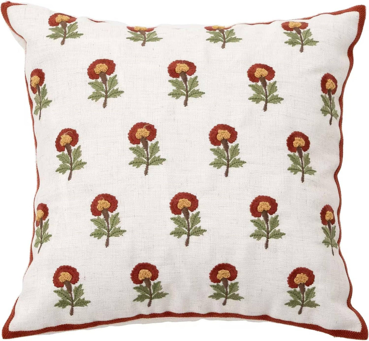 Flower Embroidery 18" Throw Pillow